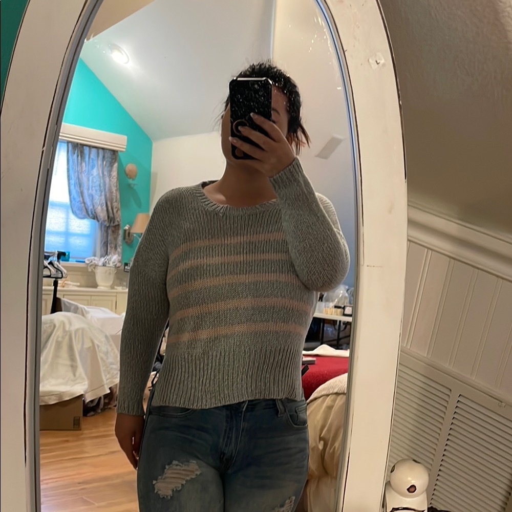 Alya Gray and Pink Striped Women's Sweater - Picture 4 of 4